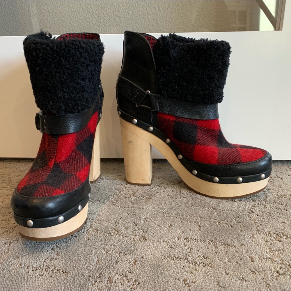 Woolrich, red plaid, Buffalo wool studded bootie